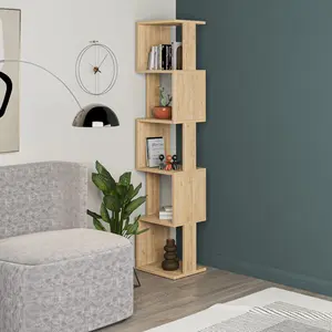 Chane Wall-Mounted Bookcase with 5 Shelves | Modern Storage Unit for Home or Office Saphire Oak