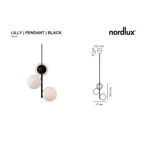 Nordlux Lilly 3-Spot Indoor Living Dining Metal Pendant Ceiling Light in Black (Diam) 15cm