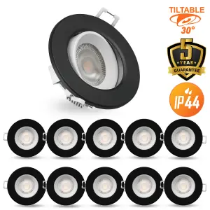 paul russells LED Downlight Black Non-Dimmable Tilt Recessed Ceiling SpotLight 4.8W 390 Lumens, IP44, Warm White 3000K Pack of 10