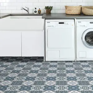 Floorpops Myriad Self Adhesive Vinyl Floor Tiles Modern Blue White Kitchen