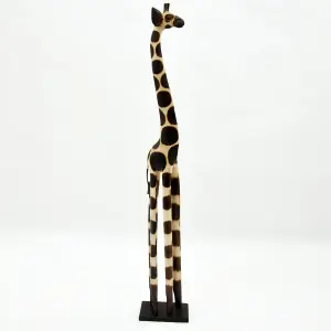 Hand Carved Giraffe Statue - Wood - L20 x W20 x H150 cm