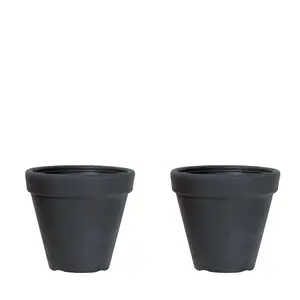 URBNLIVING 400mm Width 2Pcs Round Plastic Anthracite Plant Pot Flower Planter Garden Indoor Outdoor Gro Stone Clay Look