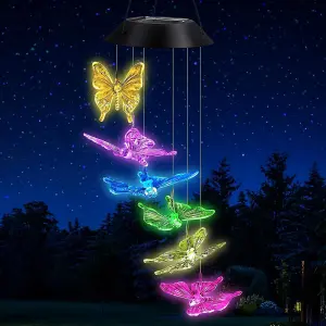 Solar Wind Chimes Colorful LED Butterfly Decorative Lights for Garden, Indoor, Outdoor Patio Perfect Gift Idea