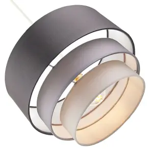 Contemporary Round Triple Tier Soft Grey Cotton Fabric Pendant Light Shade