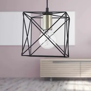 First Choice Lighting Geosphere Matt Black with Brushed Gold Pendant Ceiling Light