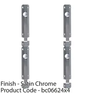 4 PACK - Surface Mounted Flat Sliding Door Bolt Lock 102mm x 36mm Satin Chrome