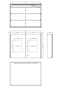 Rectangular 2 Door Touch Sensor Mirror Cabinet with 2 Shelves, Demister & Shaver Socket, 800mm - White/Chrome