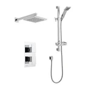 Chrome Thermostatic Concealed Mixer Shower With Adjustable Wall Mounted Slide Rail Kit & Overhead Drencher (Pier) - 2 Shower Heads