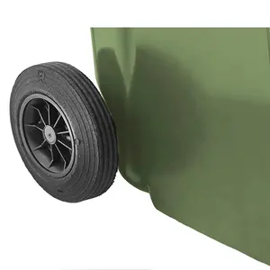 Green 240L Standard Sized Outdoor Recycling Wheelie Bin With Rubber Wheels & Lid