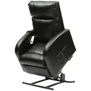 Single Motor Rise and Recline Lounge Chair - Black PU Leather Material