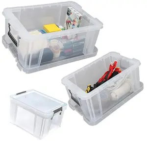 2 x 36 Litres Multipurpose Strong Reinforced Clear Snap Closure Storage Containers With Lids & Handles