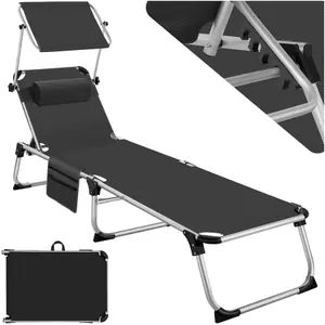 Sun Lounger Aurelie - foldable with headrest, 6 position backrest - black