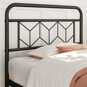 Yaheetech Black 3ft Single Metal Bed Frame with Diamond Pattern Headboard and Footboard