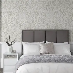 Next Majestic damask Neutral Metallic effect Smooth Wallpaper