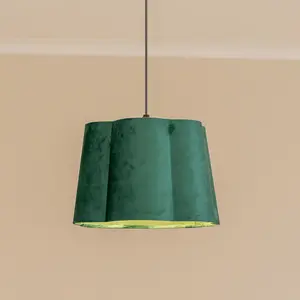 ValueLights Amy Forest Green Velvet Scallop Shape Ceiling Floor Table Lamp Shade with LED Bulb