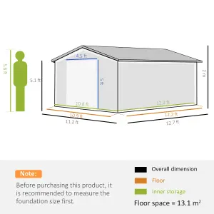 Outsunny 13 X 11ft Garden Storage Shed with2 Doors Galvanised Metal Green