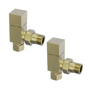 Right Radiators Angled Square Head Brushed Brass Heated Towel Rail Radiator Valves Pair