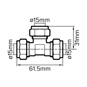 Plumbsure Brass Compression Equal Tee (Dia) 15mm x 15mm x 15mm, Pack of 10