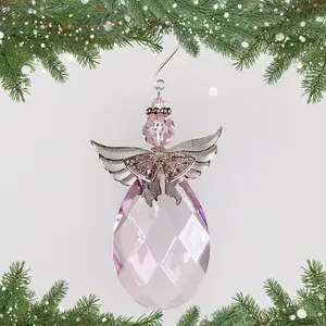 Acrylic Crystal Angel Hanging Figurine Ornament Pink/Silver