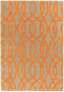 Orange Wool Luxurious Modern Easy to Clean Handmade Abstract Rug For Bedroom Dining Room And Living Room -120cm X 170cm