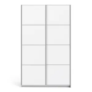 Verona Sliding Wardrobe 120cm in White with White Doors with 2 Shelves