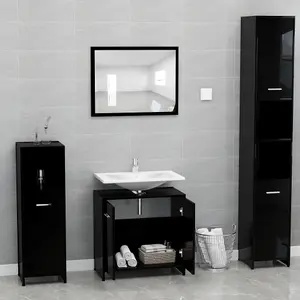 Berkfield Bathroom Furniture Set High Gloss Black Engineered Wood