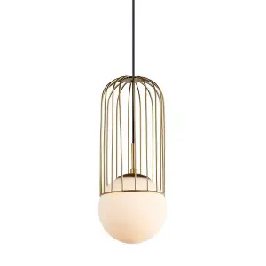 Luminosa Modern Hanging Pendant Golden 1 Light  with Gold, White Shade, E27