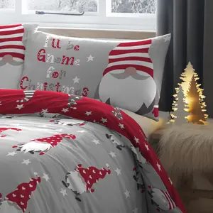 Gnome For Christmas Cotton Duvet Cover Set with Pillowcases Silver / Kingsize - 2 Standard Pillowcases