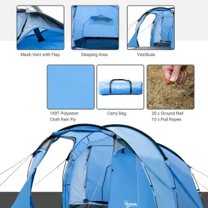 Outsunny 3 Man 2 Room Tent Camping Tent With Living Area Air Vents Blue