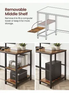 VASAGLE Computer Desk, Desk With 2 Shelves Left Or Right, Work Desk For Office Room,Steel Frame, ndustrial, Rustic Brown And Black