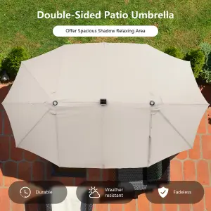 Costway 450 x 265cm Extra-Large Patio Parasol Double-Sided Market Umbrella W/ LED Lights