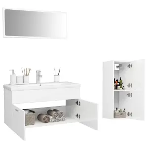 Berkfield Bathroom Furniture Set High Gloss White Engineered Wood