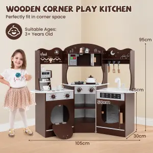 COSTWAY Corner Wooden Play Kitchen Kids Toy Kitchen Set with Lights & Sounds