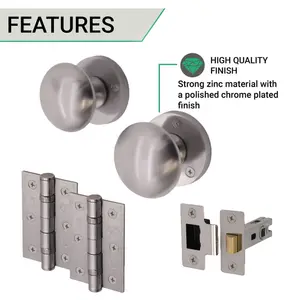 EAI - Round Mortice Door Knobs and Latch Kit - 55mm - Satin Chrome