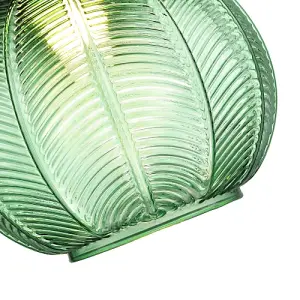 Designer Ribbed Leaf Themed Forest Emerald Green Glass Pendant Lighting Shade