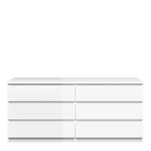 Naia Wide Chest of 6 Drawers (3+3) in White High Gloss