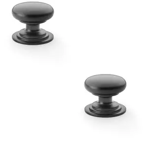 2 PACK - Stepped Round Door Knob - Matt Black 38mm Classic Kitchen Cabinet Pull Handle