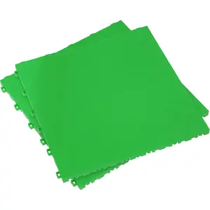 9 Pack Heavy Duty Green Treadplate Floor Tiles - Durable Polypropylene for Workshops and Garages