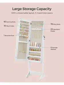 SONGMICS Mirror Jewellery Cabinet Armoire, Standing Full-Length Mirror, Lockable Jewellery Organiser, Gift Idea