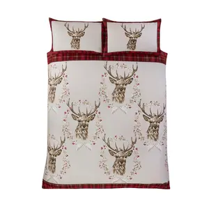 Stag & Wreath Winter Brushed Cotton Duvet Cover Set Red / Super King Duvet Cover + 2 Standard Pillowcases