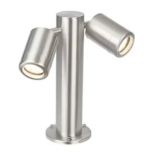 Luminosa Atlantis 2 Light Outdoor Coastal Bollard Post Marine Grade Brushed Stainless Steel, Glass IP65, GU10