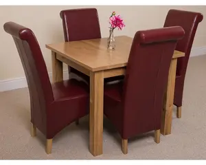 Oslo 90 x 90 cm Oak Small Dining Table and 4 Chairs Dining Set with Montana Burgundy Leather Chairs