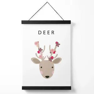 Cute Pink Floral Deer  Medium Poster with Black Hanger