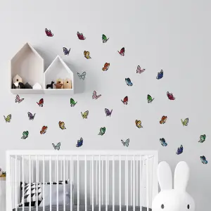 Walplus Combo Kids - Colourful Holographic Lace Butterflies Wall Sticker - 180pcs Aluminium Film