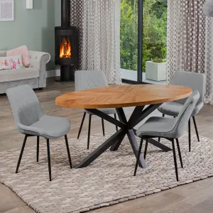 Dosenna Oval Dining Table Set with 4 Bovino Fabric Chairs - Grey