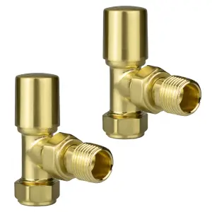 Angled Brushed Brass Round Manual Radiator Valves