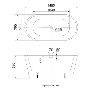 Nile White Freestanding Acrylic Bath (L)1485mm (W)790mm