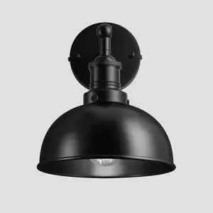 Industville Brooklyn Dome Wall Light, 8 Inch, Black, Black Holder