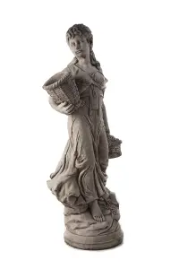 Large Stone Cast Lady Carrying Basket Garden Statue