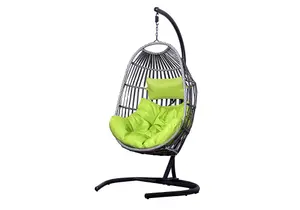 Folding Rattan Hanging Egg Chair with Lime Cushion